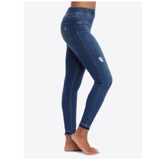 Spanx High Rise Distressed Raw Hem Ankle Pull On Slimming Jeans Size S - Picture 1 of 7
